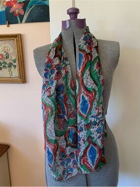 VTG Scarf Silk Chiffon Paisey Print 51x19” Boho Travel Lightweight Neck Scarf